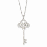 Sterling Silver 925 Key Necklace with CZ Gems Elegant Design - 18